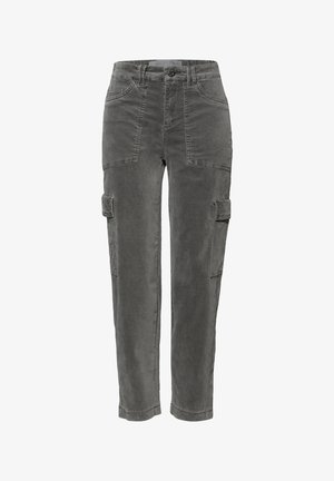 Lysegrå cargobukser lavet af bomuldsblanding, med flere lommer, knaplukning og lige ben med en let indsnævret kant.