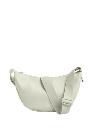 Borsa a tracolla grigio chiaro con tracolla larga regolabile e piccolo testo logo "GOT BAG" al centro davanti.