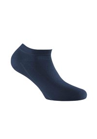 Calcetín hasta el tobillo en azul marino con una textura suave, talón definido y un diseño minimalista, que presenta una parte superior de corte bajo para un ajuste discreto.