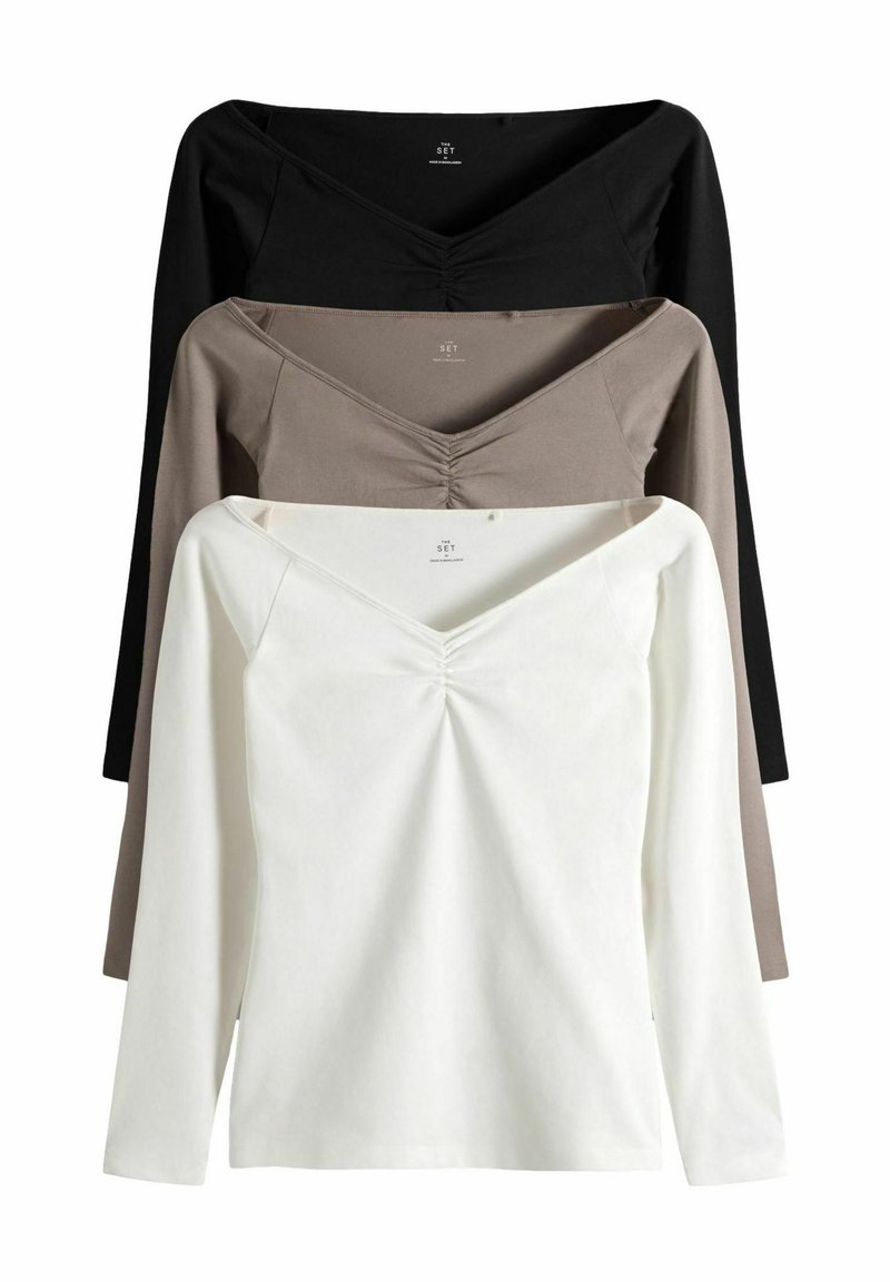 THE SET 3 PACK SWEETHEART NECKLINE - Ilgarankovis viršutinės dalies drabužis - black cream taupe brown