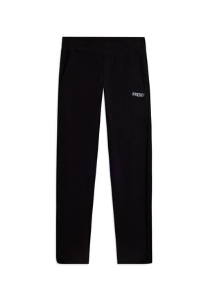 Pantaloni sportivi neri con tasche laterali e la parola "FREDDY" stampata in bianco sulla parte superiore della coscia.
