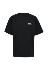Sort kortærmet t-shirt lavet af blødt stof. Har en rund halsudskæring og et lille hvidt logo på venstre bryst. Enkel, klassisk design.