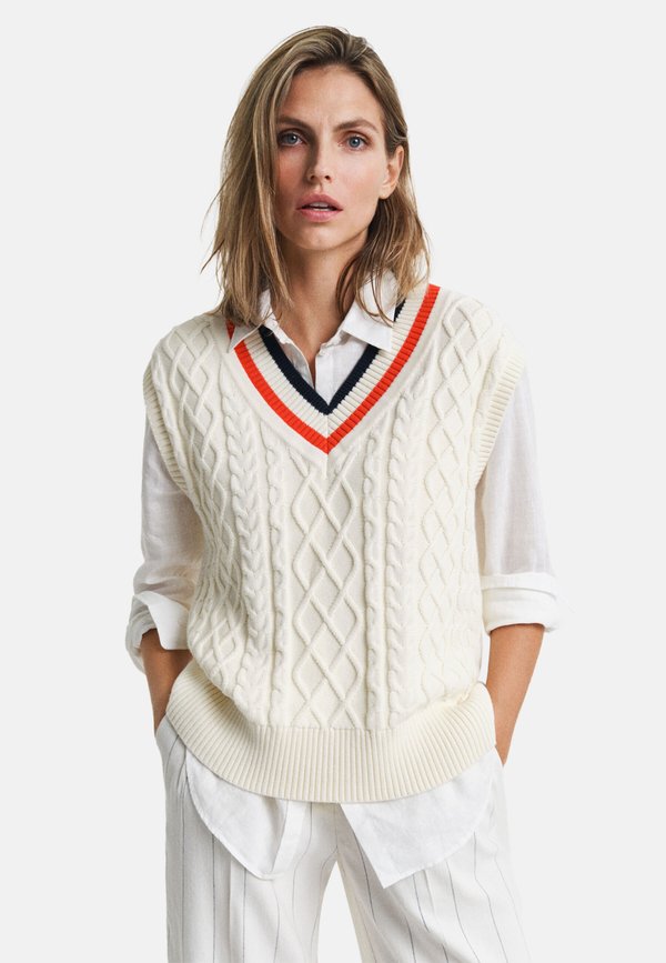 CONTRAST CABLE V-NECK  - Strickpullover - cream