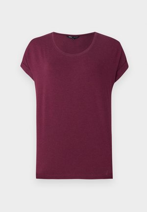 Burgunderfarbenes T-Shirt mit kurzen Ärmeln und rundem Halsausschnitt, gefertigt aus einem weichen Stoff, mit umgeschlagenen Ärmeln und geradem Saum.
