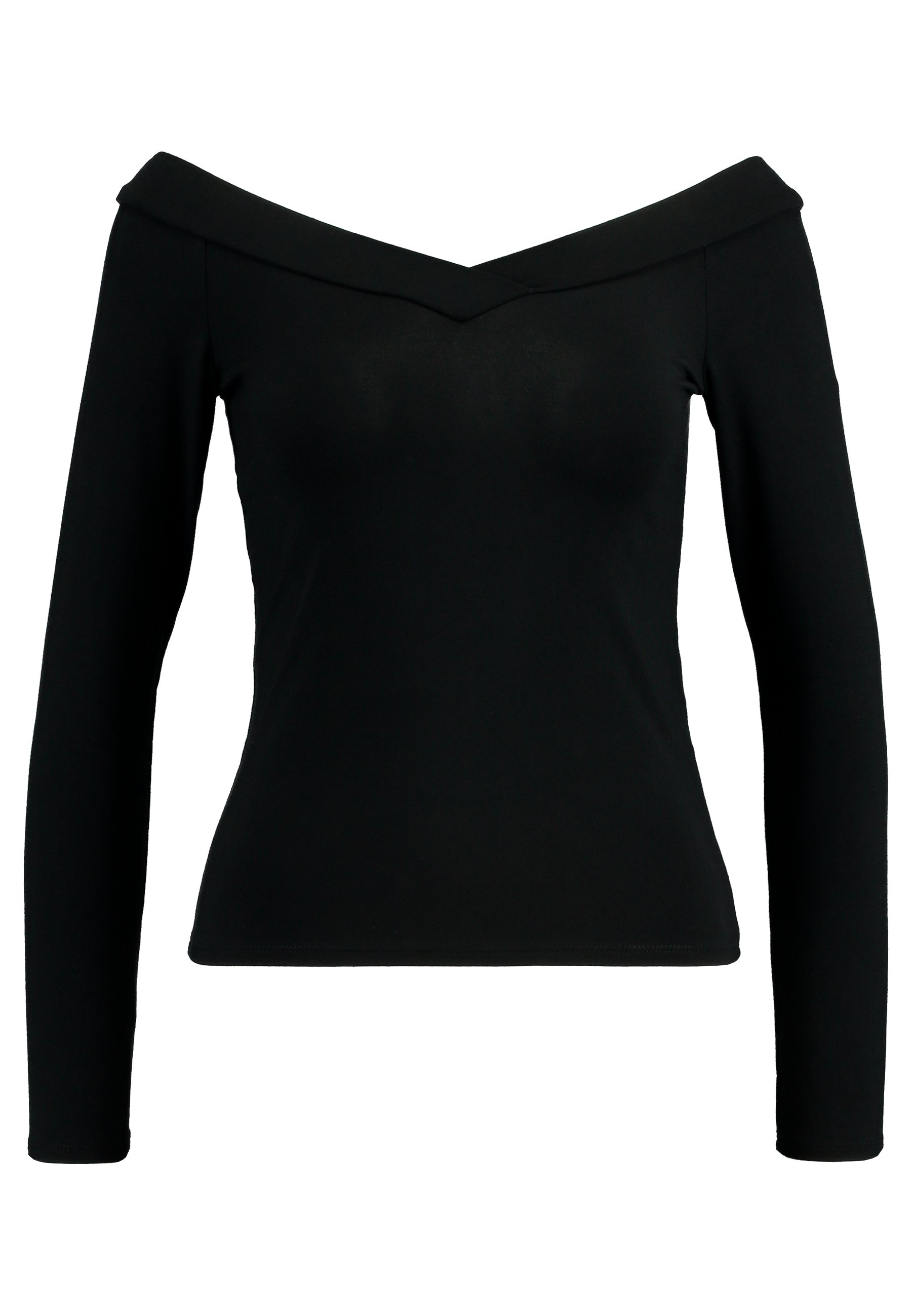 black v neck off the shoulder top