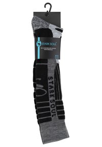 Calze da sci e snowboard nere e grigie con un design a motivo, che presentano il nome del marchio "STARK SOUL" in evidenza sul lato. Taglia 39-42.