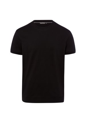 Black short-sleeve crewneck T-shirt with a straight hem and no visible logos or patterns, displayed on a white background.