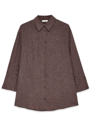 Brun, langærmet skjorte med knapper lavet af tekstureret stof, med klassisk krave, frontknapper og knappede manchetter.