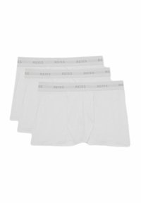 Trei perechi de boxeri albi dintr-un material moale, având o bandă gri cu numele brandului "REISS" imprimat pe ea.