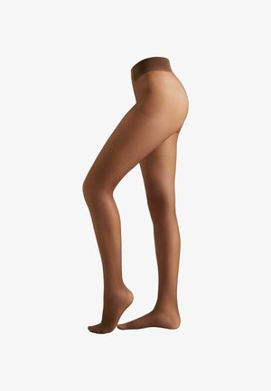 Przezroczyste rajstopy w kolorze nude z bezszwowym wzornictwem, posiadające matowe wykończenie i miękką elastyczną talię, zapewniające gładkie dopasowanie od talii do stóp.