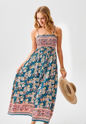 Maxikleid - teal pink beige