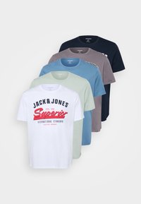 JJELOGO TEE O NECK 5 PACK - T-shirt print - iceberg green/oceanview/sky captain/castlerock/white