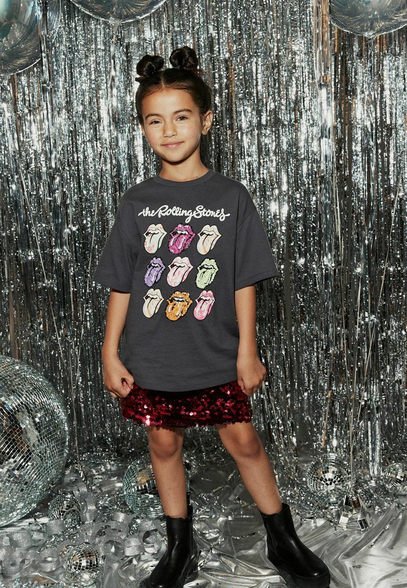Next BAND LICENSE - Triko s potiskem - charcoal grey sequin rolling stones