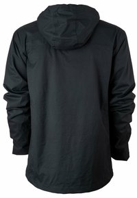 Zwarte hoodie met een lichtgewicht, gestructureerde afwerking, voorzien van lange mouwen en een rechte snit met een zoom die tot op heuphoogte valt.