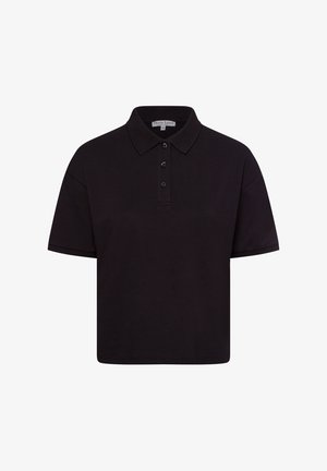Zwart polo-shirt van katoen, met een klassieke kraag, een drukknoopsluiting met drie knopen en korte mouwen. Glad textuur en een ontspannen pasvorm.