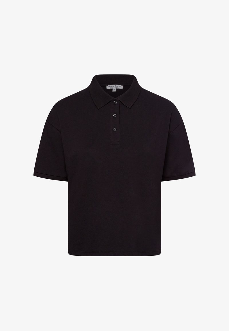 Zwart polo-shirt van katoen, met een klassieke kraag, een drukknoopsluiting met drie knopen en korte mouwen. Glad textuur en een ontspannen pasvorm.