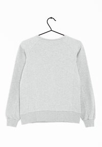 Gray sweatshirt with raglan sleeves, ribbed cuffs, and a crew neck. Made from soft material, features a simple design without embellishments.