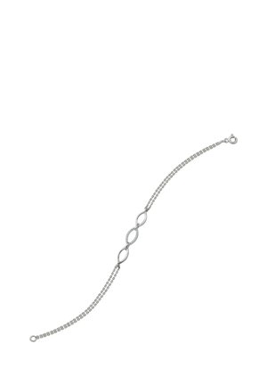 Bracelet en argent composé de maillons ovales alternés et de segments de chaîne délicate, avec une fermeture à mousqueton, présentant une finition lisse et polie.