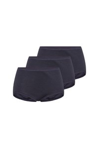 Mørkeblå bomuldsboxershorts med en glat tekstur, medium høj design og smal elastik. Sæt med tre, med sømløse kanter.