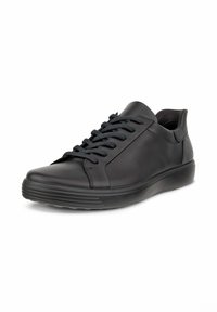 Sneaker in pelle nera con punta arrotondata, design con lacci e suola testurizzata. Presentano uno stile minimalista e una superficie liscia.