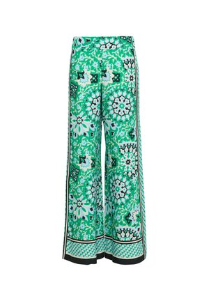 comma FLIESSENDE SCHLUPF MIT WIDE LEG UND ALL-OVER - Trousers - smaragd