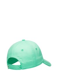Mint green baseball cap with a rounded crown, curved visor, and adjustable strap. Features stitched ventilation holes and smooth fabric texture.