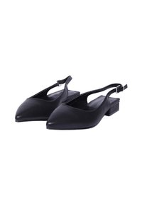 Scarpe slingback nere in pelle, con punta affilata, design con intagli e tacco basso a blocco con cinturino alla caviglia regolabile.