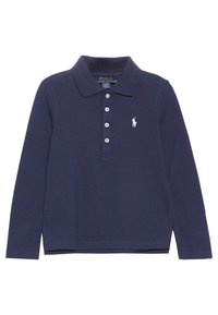 Námořnická dlouhá polo trika vyrobená z bavlny, s límečkem, knoflíkovou légou a malým bílým logem na levé hrudi.