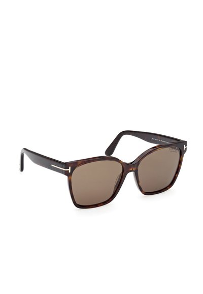 Ruske tortoiseshell sunčane naočale s velikim kvadratnim oblikom, tamnim lećama i tankim srebrnim detaljima na sljepoočnicama. Glatki plastični materijal.