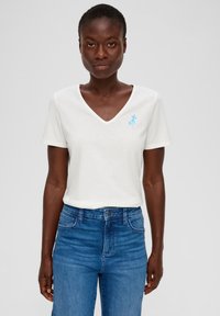 s.Oliver MIT STICK-DETAIL - T-Shirt print - ecru