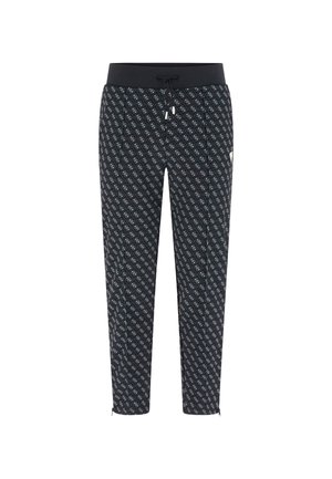 Pantaloni jogger neri con motivo a diamante, vita con lacci e polsini con cerniera. Materiale morbido per il comfort.