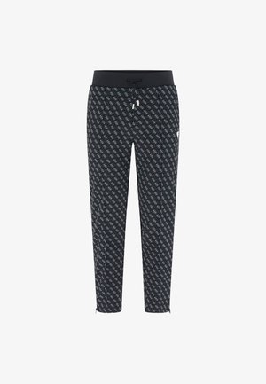 Schwarze Jogginghosen mit Muster und Tunnelzug am Bund, mit einem diamantähnlichen Design und Reißverschlüssen an den Bündchen. Weiches Material für Komfort.