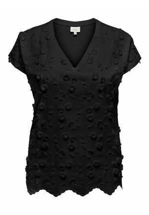 ONLY Carmakoma, ONLY CARMAKOMA TOP NORMAL GESCHNITTEN V-AUSSCHNITT CURVE TOP - Triko s potiskem - black