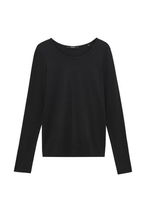 Zwarte langemouwen top van zachte stof, met een ronde halslijn en een slim fit ontwerp zonder patronen of versieringen.