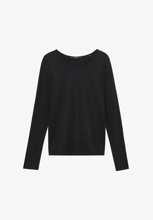 Zwarte langemouwen top van zachte stof, met een ronde halslijn en een slim fit ontwerp zonder patronen of versieringen.