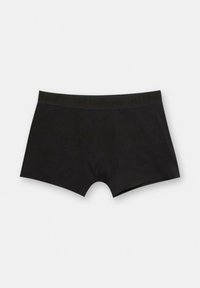 Crne pamučne bokserice s elastičnim pojasom s otisnutim logotipom i dizajnom sa šavovima, s srednjim strukom i glatkom teksturom.