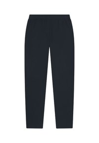 Pantaloni neri, leggeri, con vita elasticizzata e design a gamba dritta. Texture liscia, senza tasche o dettagli hardware visibili.