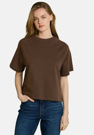 TOM TAILOR DENIM, LOOSE FIT SWEATSHIRT MIT KURZARM - Basic T-shirt - cool dark brown