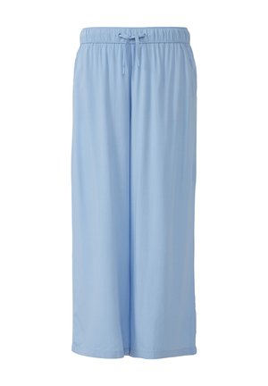 Lichtblauwe, wijde broek met een trekkoord in de taille, met een gladde textuur en een eenvoudig, onopgesmukt ontwerp.