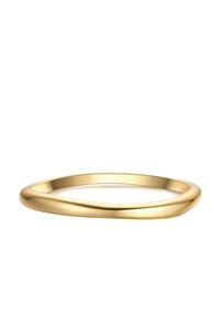 Prsten zlatne boje s glatkim, poliranim završetkom, s uvijenim dizajnom i suženim rubovima za elegantan, minimalistički izgled.