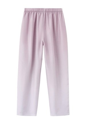 Pantalon ample violet clair avec une ceinture élastique et des jambes droites, conçu pour un usage décontracté.