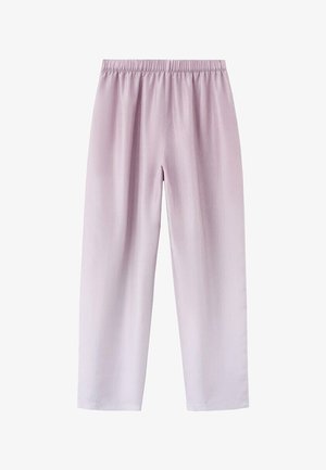 Svetlo vijoličaste široke hlače z elastičnim pasom in ravnimi hlačnicami, zasnovane za vsakodnevno nošenje.