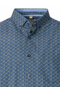 Overhemd met knopen en een geometrisch blauw patroon, van katoen, met een spread collar en donkere knopen. Aansluitend ontwerp, gestructureerde stof.