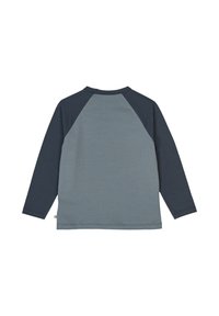 Tričko s dlouhým rukávem, světle šedé barvy s tmavě šedými raglánovými rukávy. Vyrobené z měkkého materiálu, s kulatým výstřihem a rovný střih.