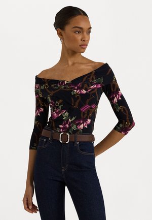 PRINT JERSEY OFF THE SHOULDER TOP - T-shirt à manches longues - navy multi