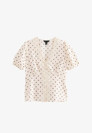 New Look, CRINKLE TEXTURE SPOT PRINT LACE TRIM BUTTON TEA BLOUSE - Blusa - brown pattern