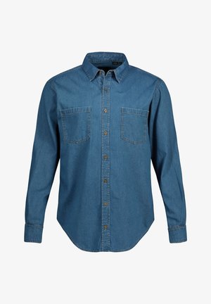 Spijkerhemd met knoopsluiting in gemiddeld blauw. Lange mouwen met knoopmanchetten. Twee borstzakken, klassieke kraag en een afgeronde zoom. Gestructureerde stof.