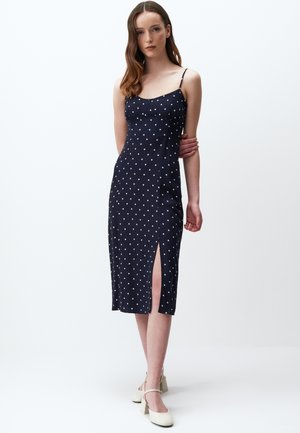 PATTERNED MIDI WITH STRAPS AND SLITS - Freizeitkleid - dark blue