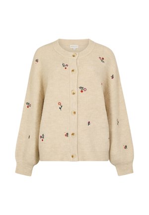 Apricot, SOFT RIBBED KNIT FLORAL EMBROIDERED CARDIGAN - Gilet - stone
