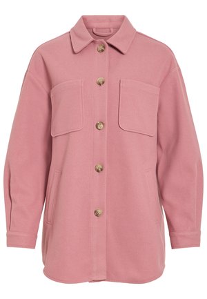 Pikad varrukad tolmroosa villane jakk ees nupud, kaks rinna tasku kaanega, küljetaskud ja klassikalise kraega.